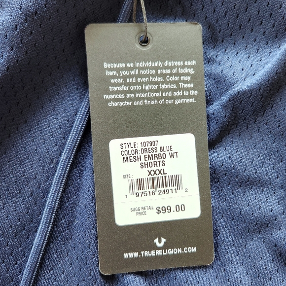 NWT True Religion "Embroidered Jersey Mesh Sweat Shorts" Navy Blue | Men's 3XL - Picture 9 of 13